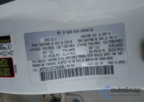 2012 Mazda Cx-9 Grand Touring из США, поврежденный, VIN JM3TB2DA3C0354645